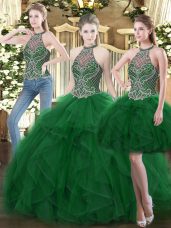 High Quality Floor Length Ball Gowns Sleeveless Dark Green Ball Gown Prom Dress Lace Up