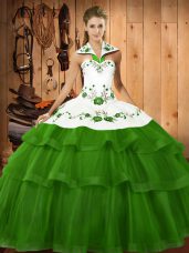 Adorable Lace Up Quinceanera Gowns Embroidery and Ruffled Layers Sleeveless Sweep Train