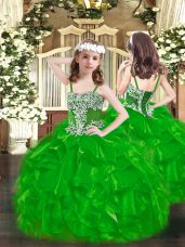 Beautiful Floor Length Green Little Girls Pageant Dress Wholesale Straps Sleeveless Lace Up