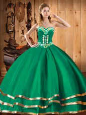 Green Ball Gowns Embroidery Vestidos de Quinceanera Lace Up Organza Sleeveless Floor Length