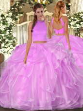 Clearance Lilac Sleeveless Organza Backless Sweet 16 Dresses for Military Ball and Sweet 16 and Quinceanera