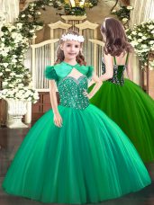 Turquoise Straps Neckline Beading Girls Pageant Dresses Sleeveless Lace Up