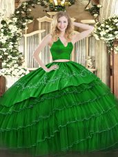 Attractive Floor Length Green Quinceanera Gowns Halter Top Sleeveless Zipper