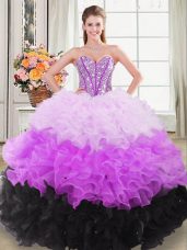 Multi-color Lace Up Sweetheart Beading and Ruffles Quinceanera Gown Organza Sleeveless