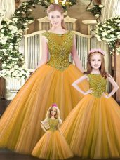 Lovely Orange Sleeveless Tulle Lace Up Sweet 16 Dress for Military Ball and Sweet 16 and Quinceanera