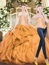 Flirting Beading and Ruffles Quince Ball Gowns Orange Red Lace Up Sleeveless Floor Length