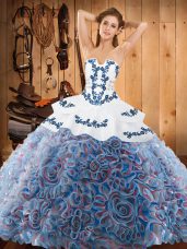 Top Selling Multi-color Ball Gowns Embroidery Quinceanera Gowns Lace Up Satin and Fabric With Rolling Flowers Sleeveless With Train