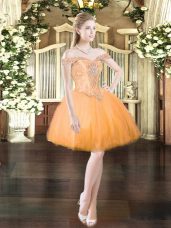 Best Selling Off The Shoulder Sleeveless Tulle Prom Dress Beading Lace Up