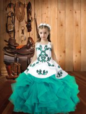 Aqua Blue Sleeveless Organza Lace Up Little Girl Pageant Dress for Sweet 16 and Quinceanera