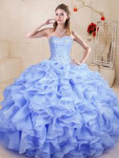 Ball Gowns Quinceanera Dress Lavender Sweetheart Organza Sleeveless Floor Length Lace Up
