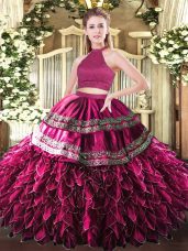 Sleeveless Backless Floor Length Embroidery and Ruffles Sweet 16 Dress