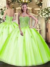 Yellow Green Sweetheart Neckline Beading 15th Birthday Dress Sleeveless Lace Up