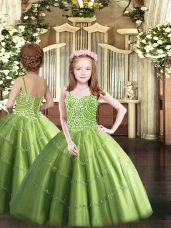 Custom Design Straps Sleeveless Tulle Kids Formal Wear Beading Lace Up
