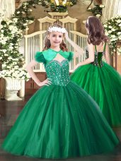 Tulle Sleeveless Floor Length Pageant Dresses and Beading