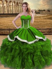 Custom Designed Floor Length Green Ball Gown Prom Dress Organza Sleeveless Beading and Ruffles