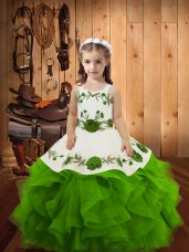 Tulle Sleeveless Floor Length Kids Formal Wear and Embroidery and Ruffles