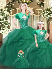 Turquoise Sweet 16 Dresses Military Ball and Sweet 16 and Quinceanera with Beading and Ruffles Sweetheart Sleeveless Lace Up