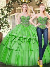 Cheap Sweetheart Sleeveless Sweet 16 Dresses Floor Length Beading and Ruffled Layers Green Organza