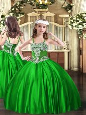 Floor Length Green Kids Pageant Dress Straps Sleeveless Lace Up