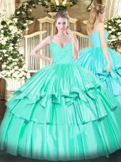 Noble Taffeta Sleeveless Floor Length Quinceanera Dresses and Ruffled Layers