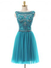 Low Price Teal Bateau Zipper Beading Prom Dresses Sleeveless