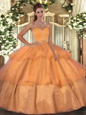 Organza Sleeveless Floor Length Quince Ball Gowns and Beading and Ruffled Layers