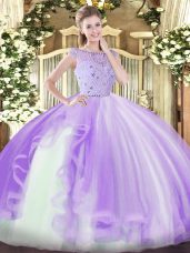 Tulle Sleeveless Floor Length Quinceanera Gowns and Beading and Ruffles
