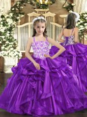 Organza Sleeveless Floor Length Party Dress and Beading and Ruffles