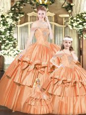 Off The Shoulder Sleeveless Quinceanera Gowns Floor Length Beading and Ruffles Rust Red Tulle