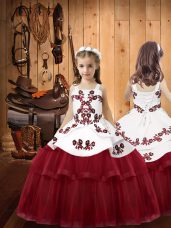 Gorgeous Burgundy Sleeveless Tulle Lace Up Kids Pageant Dress for Sweet 16 and Quinceanera