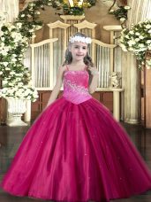 Tulle Sleeveless Floor Length Little Girls Pageant Dress Wholesale and Beading