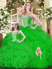 Green Lace Up Sweetheart Ruffles 15th Birthday Dress Organza Sleeveless