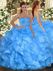 Fancy Floor Length Ball Gowns Sleeveless Baby Blue Vestidos de Quinceanera Lace Up