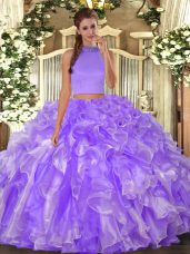 Organza Sleeveless Floor Length 15th Birthday Dress and Beading and Ruffles