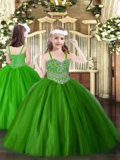 Green Straps Neckline Beading Little Girl Pageant Dress Sleeveless Lace Up