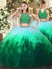 Floor Length Two Pieces Sleeveless Multi-color Sweet 16 Dress Zipper