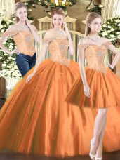 Orange Red Off The Shoulder Lace Up Beading 15th Birthday Dress Sleeveless