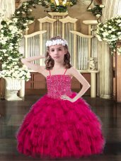 Sleeveless Beading and Ruffles Lace Up Little Girls Pageant Dress