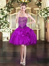 Low Price Organza Sleeveless Mini Length Dress for Prom and Beading and Ruffles