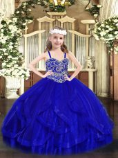 Most Popular Royal Blue Sleeveless Tulle Lace Up Teens Party Dress for Party and Quinceanera