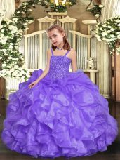 Dramatic Straps Sleeveless Lace Up Pageant Dress Wholesale Lavender Organza