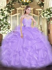 Top Selling Lavender Sleeveless Organza Lace Up Quinceanera Gowns for Military Ball and Sweet 16 and Quinceanera