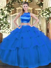 Trendy Tulle Sleeveless Floor Length Quinceanera Gown and Ruffled Layers