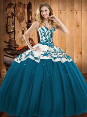 Artistic Sleeveless Lace Up Floor Length Embroidery Ball Gown Prom Dress