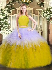 Traditional Tulle Sleeveless Floor Length Quinceanera Gown and Ruffles