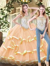 Perfect Peach Scoop Zipper Beading and Ruffled Layers Quinceanera Dresses Sleeveless