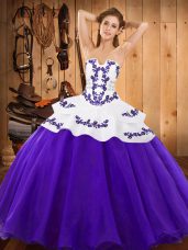 Embroidery 15 Quinceanera Dress Purple Lace Up Sleeveless Floor Length
