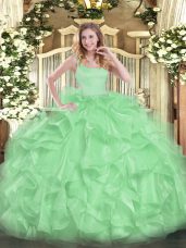 Zipper Straps Beading and Ruffles Ball Gown Prom Dress Organza Sleeveless