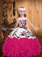 Most Popular Hot Pink Sleeveless Organza Lace Up Casual Dresses for Party and Sweet 16 and Quinceanera and Wedding Party