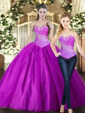 Excellent Tulle Sleeveless Floor Length 15th Birthday Dress and Beading